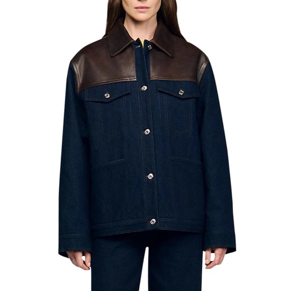 Sandro Jackets & Blazers - Raphael Denim Leather Trim Jacket